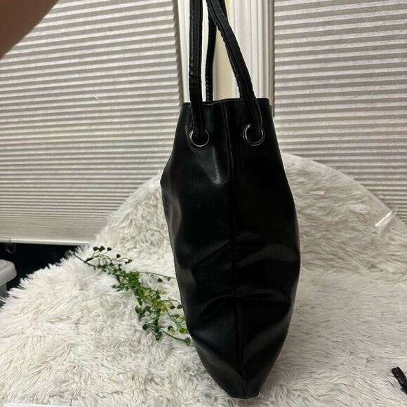 Givenchy Parfums Womens‎ Open Top Cinched Polished Faux Leather Tote Bag Black - Picture 5 of 12